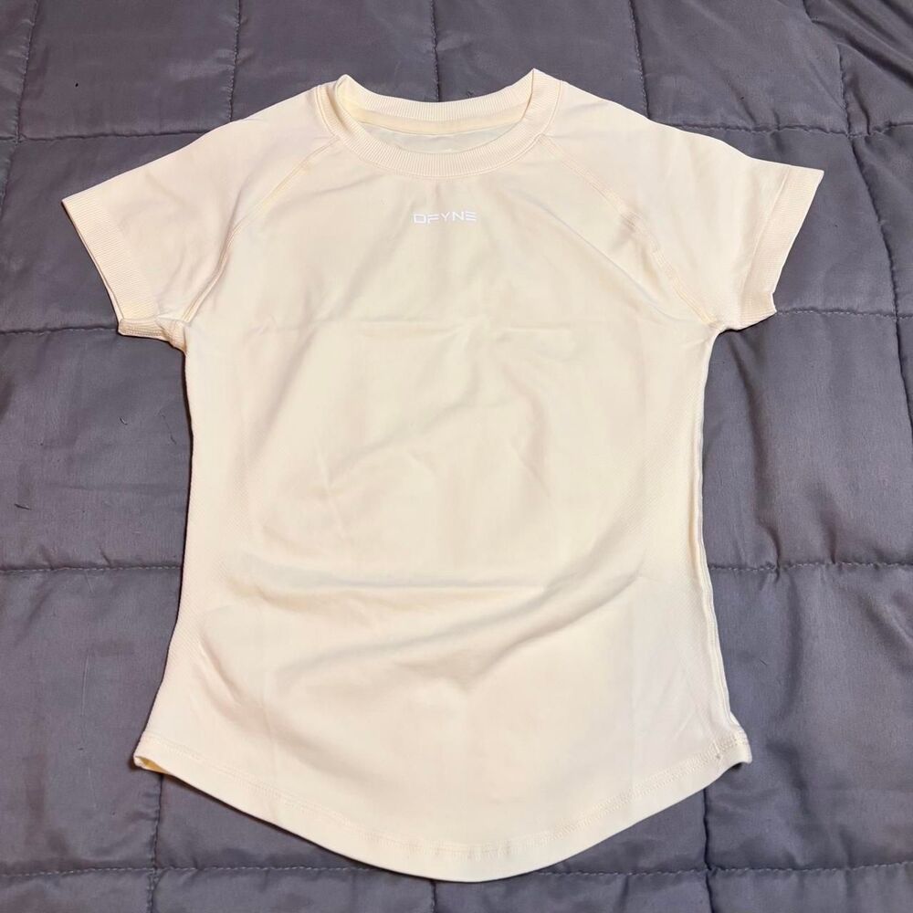 Dfyne Women's Yellow and Cream T-shirt